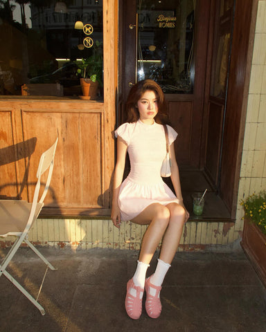 COLLAR SOLID BUBBLE HEM CAMI MINI HEALIN DRESS