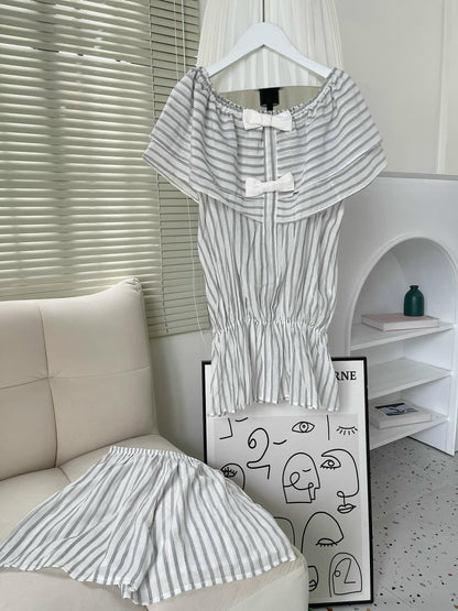 OFF-SHOULDER BOWKNOT STRIPE SARAH SET