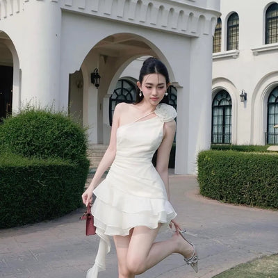 SLEEVELESS SLIM PLEATED RUFFLE MINI AURORA DRESS