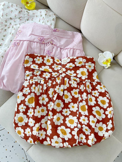 FLORAL STRAPLESS RUFFLE CROP TUBE TULIP TOP