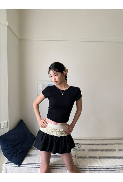 PADDED BACKSTRAP SHORT SLEEVE & PLEATED HEM SKIRT RUFFLE JULI SET