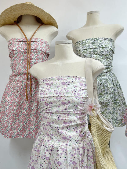 FLORAL RUFFLE HEM TUBE MINI GAGA DRESS
