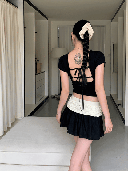 PADDED BACKSTRAP SHORT SLEEVE & PLEATED HEM SKIRT RUFFLE JULI SET