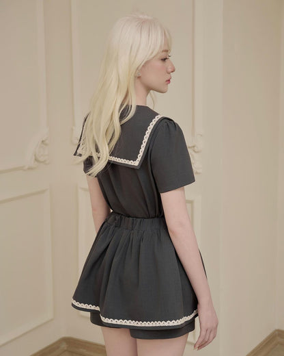 COLLAR LACE SHORT SLEEVE MINI CHARLIE SET