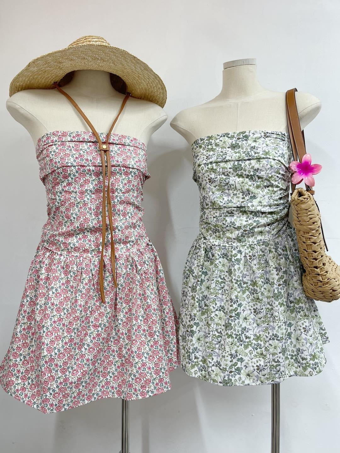 FLORAL RUFFLE HEM TUBE MINI GAGA DRESS