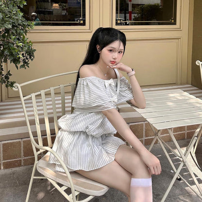 OFF-SHOULDER BOWKNOT STRIPE SARAH SET