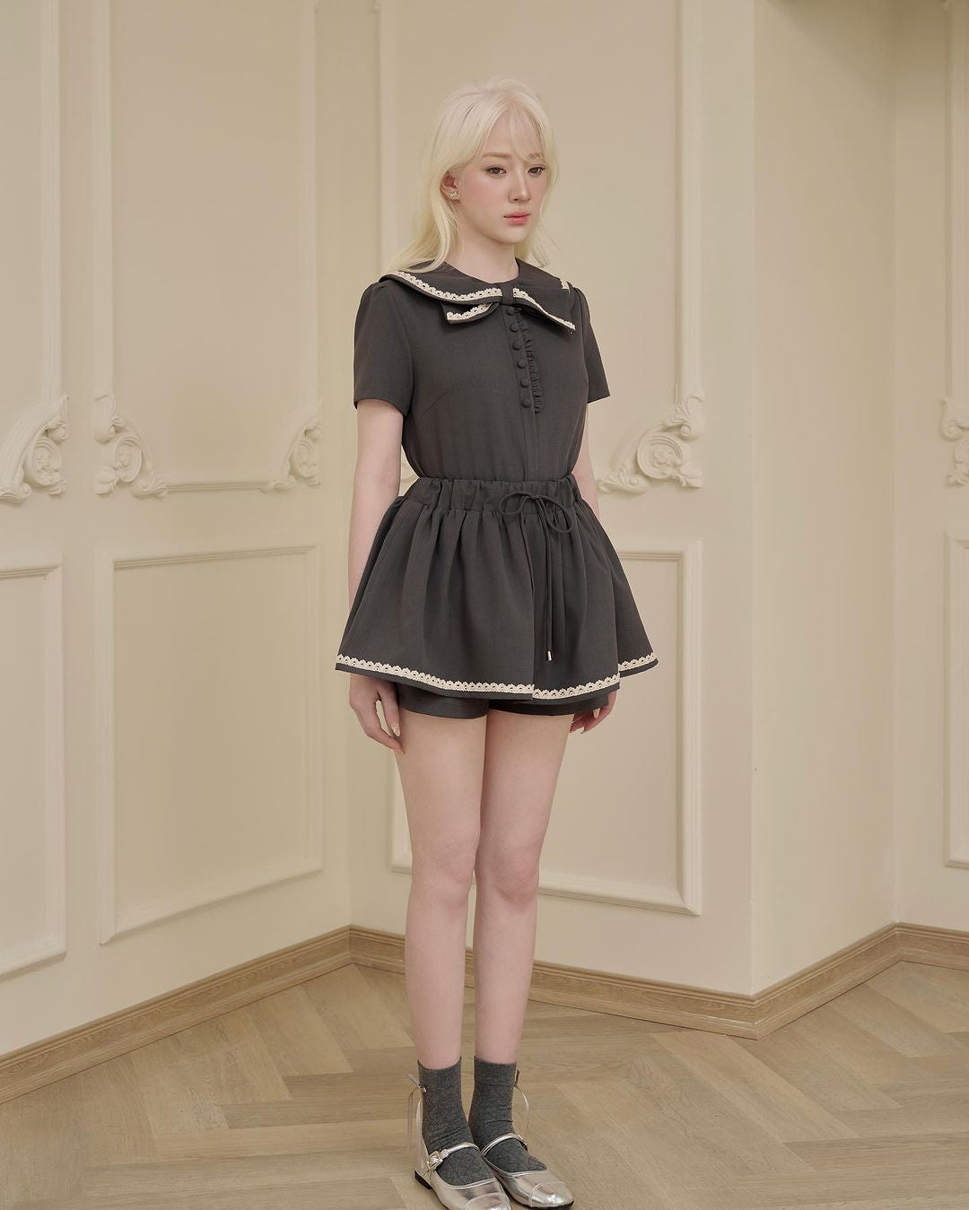 COLLAR LACE SHORT SLEEVE MINI CHARLIE SET